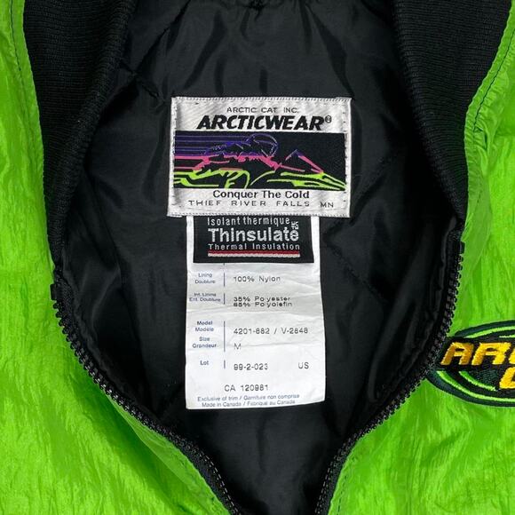 Vintage Arctic Cat Snowmobile 90s Quilt Lined Black & Green Jacket Size Medium - Picture 6 of 8